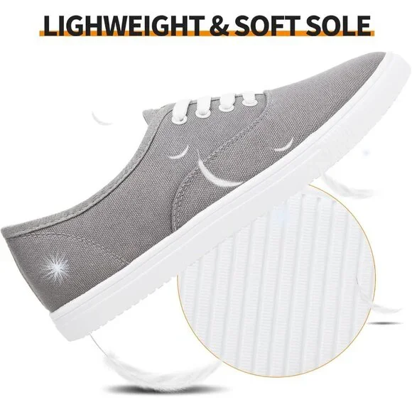 ⚡Women's Grey Classic Sneakers Low Top White Canvas Shoes Casual Lightweight